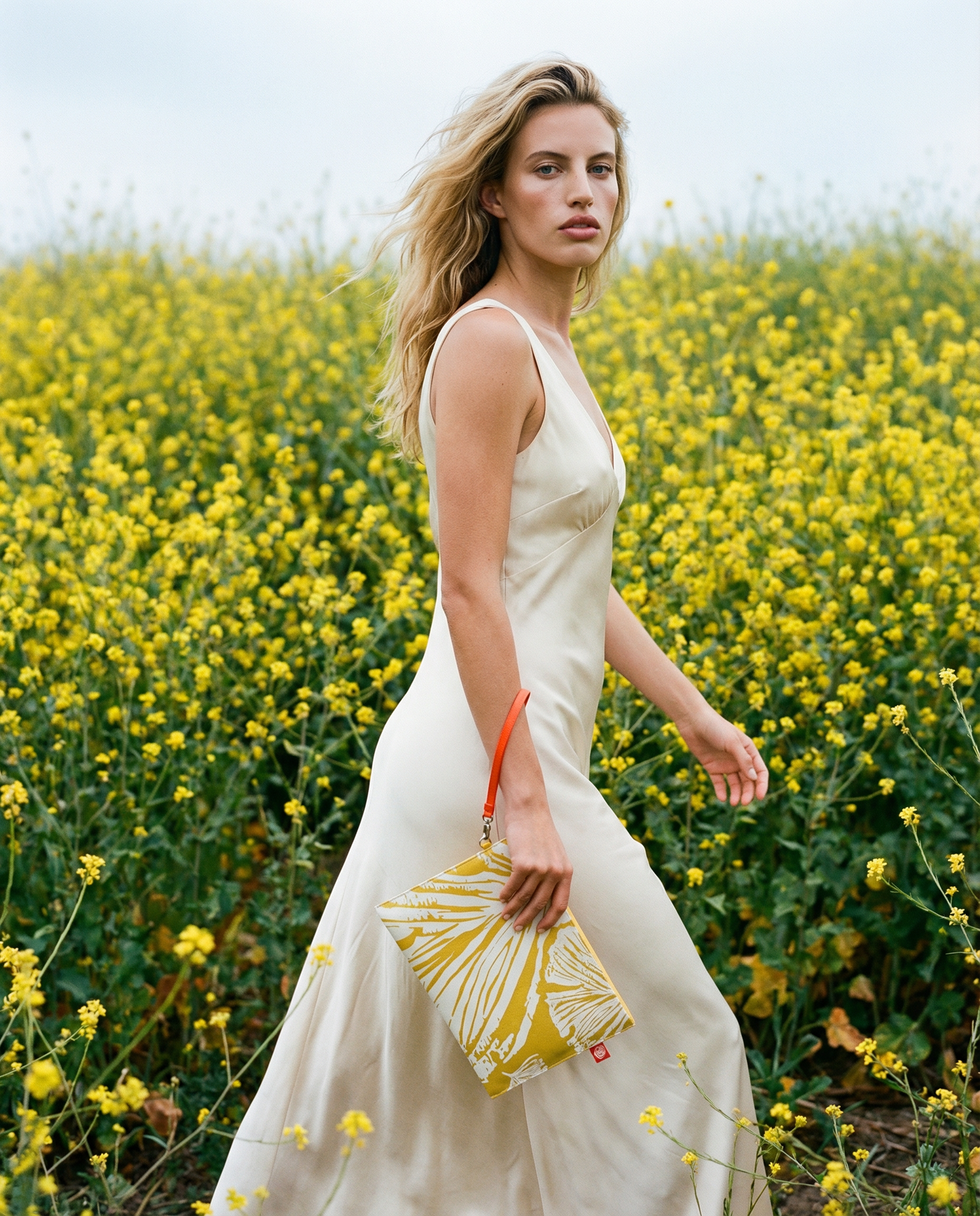 Ginkgo Canvas Clutch, Mustard