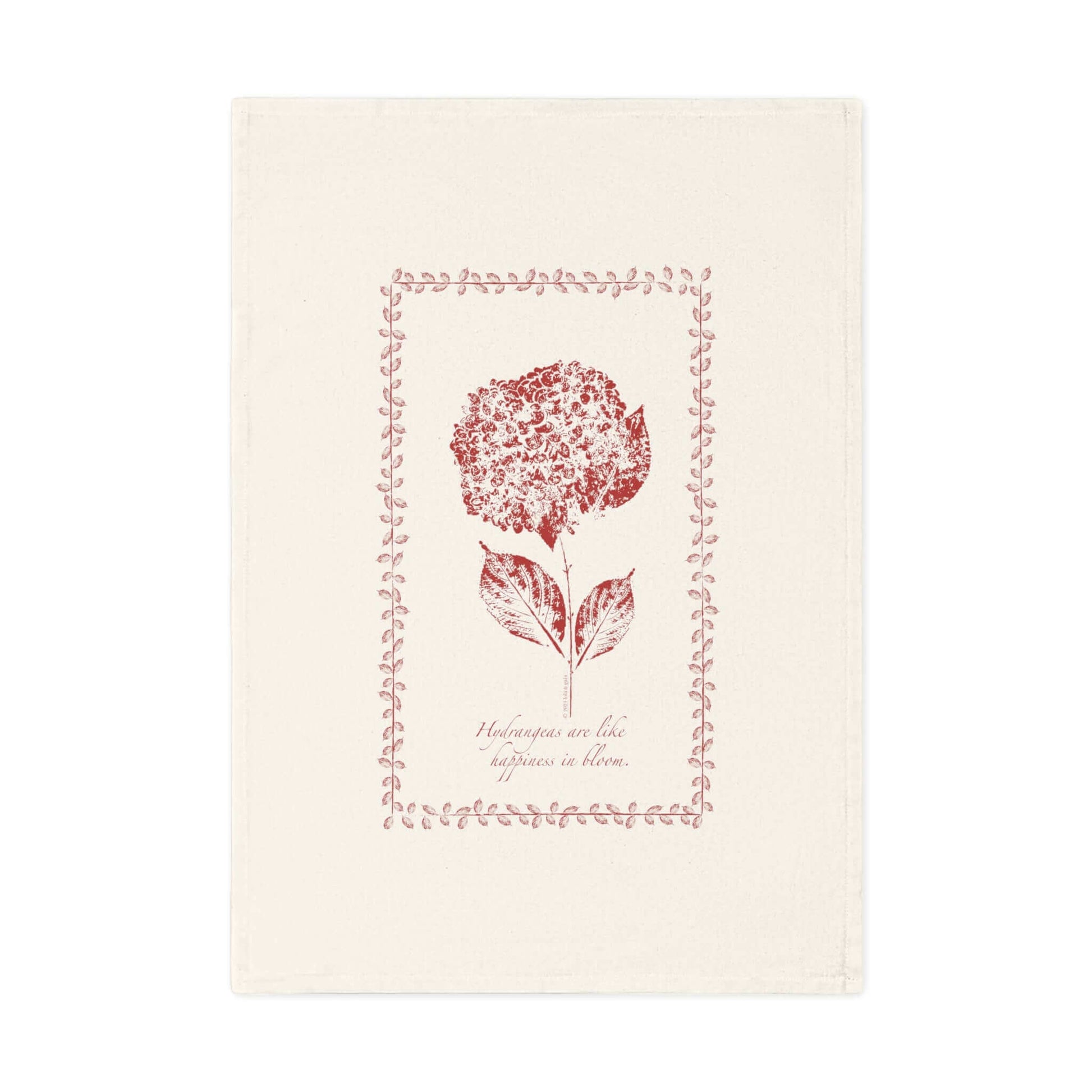 Organic Cotton Tea Towel, Hydrangea, Molten front view