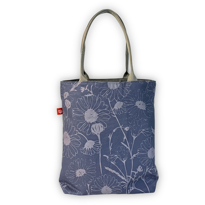 Gaia Shoulder Carry Tote in Wild Daisy, Twilight, sitting upright showing full print