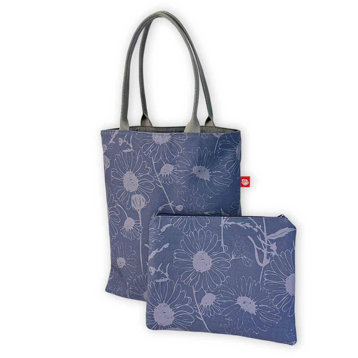 Gaia Shoulder Carry Set in Wild Daisy, Twilight, tote and pouch showing full print