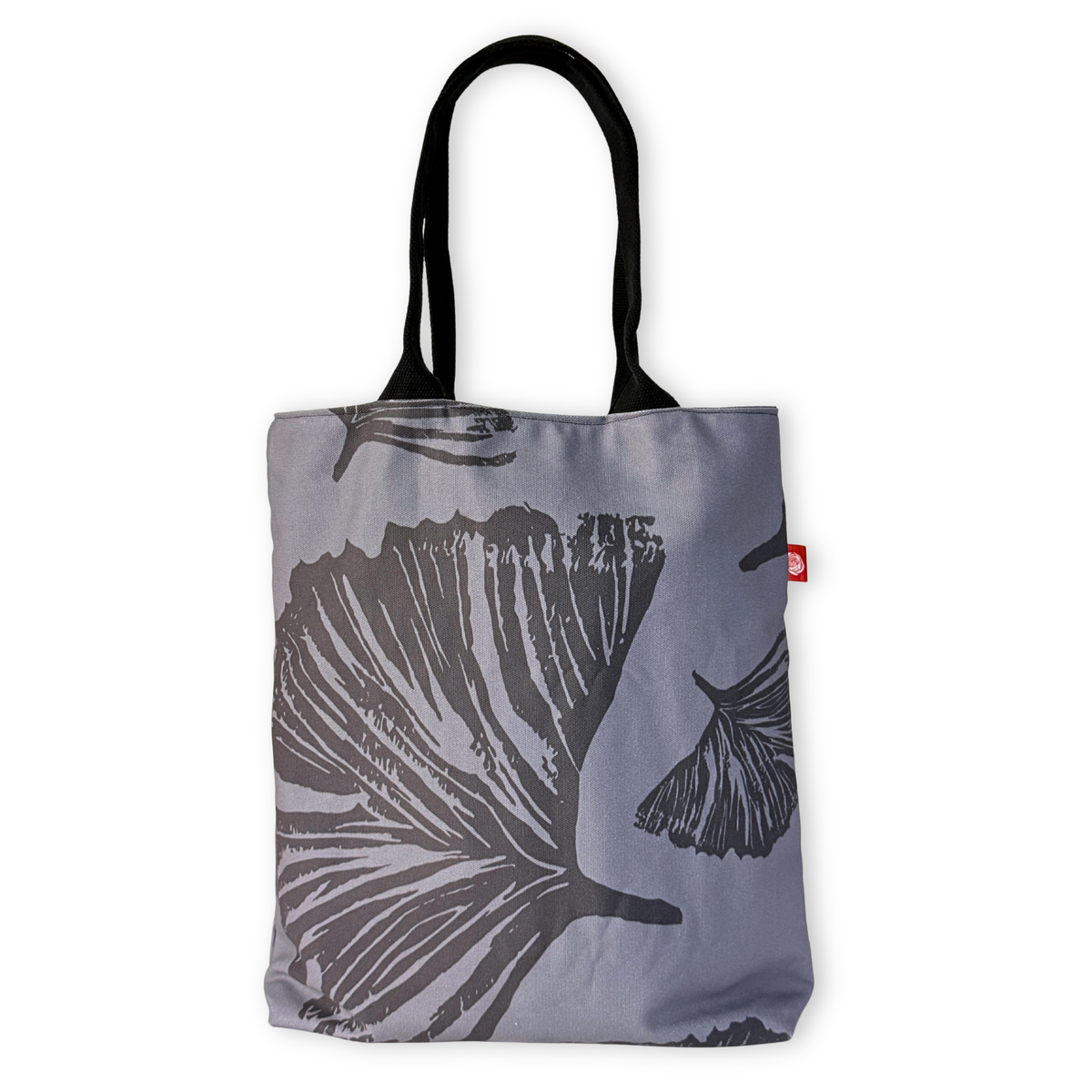 Gaia Shoulder Carry Tote in Evening Ginkgo, sitting upright showing full print
