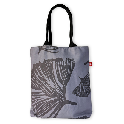 Gaia Shoulder Carry Tote in Evening Ginkgo, sitting upright showing full print