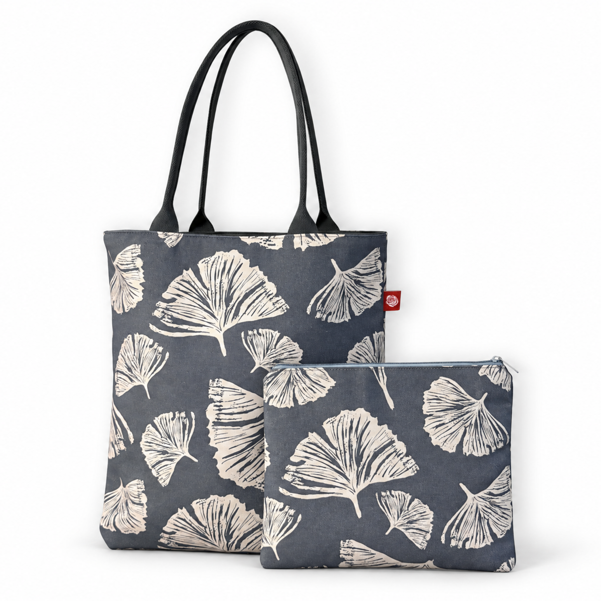 Gaia Shoulder Carry Set in Ginkgo Poppy, tote and pouch showing full print