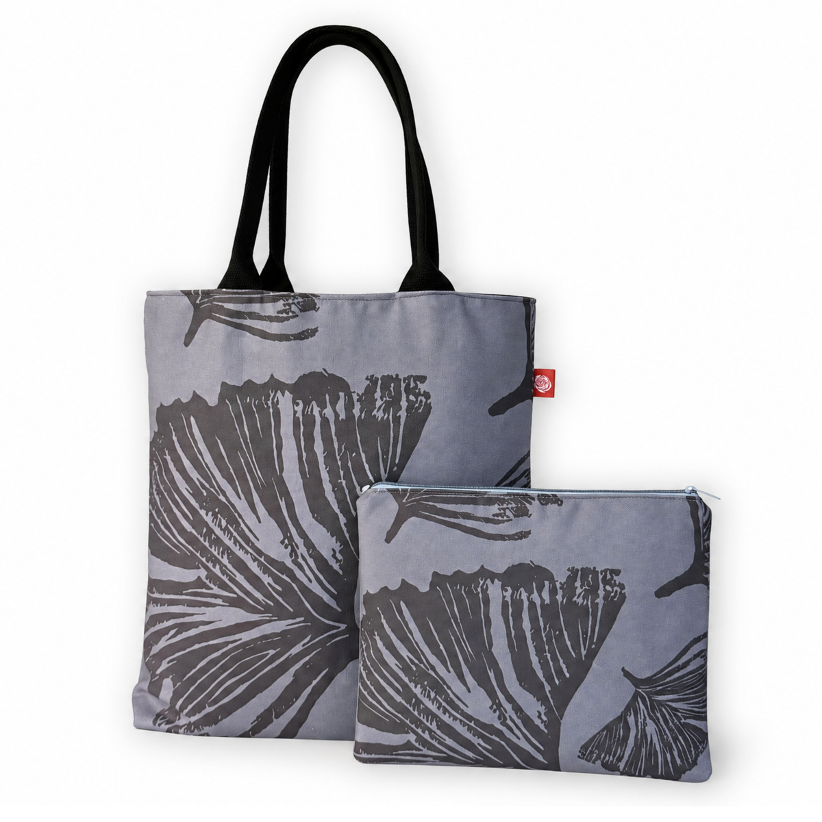 Gaia Shoulder Carry Set in Evening Ginkgo, tote and pouch showing full print