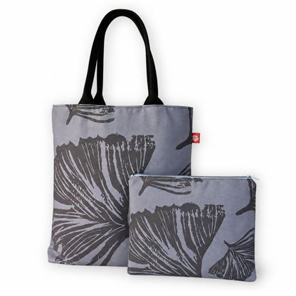 Gaia Shoulder Carry Set in Evening Ginkgo, tote and pouch showing full print