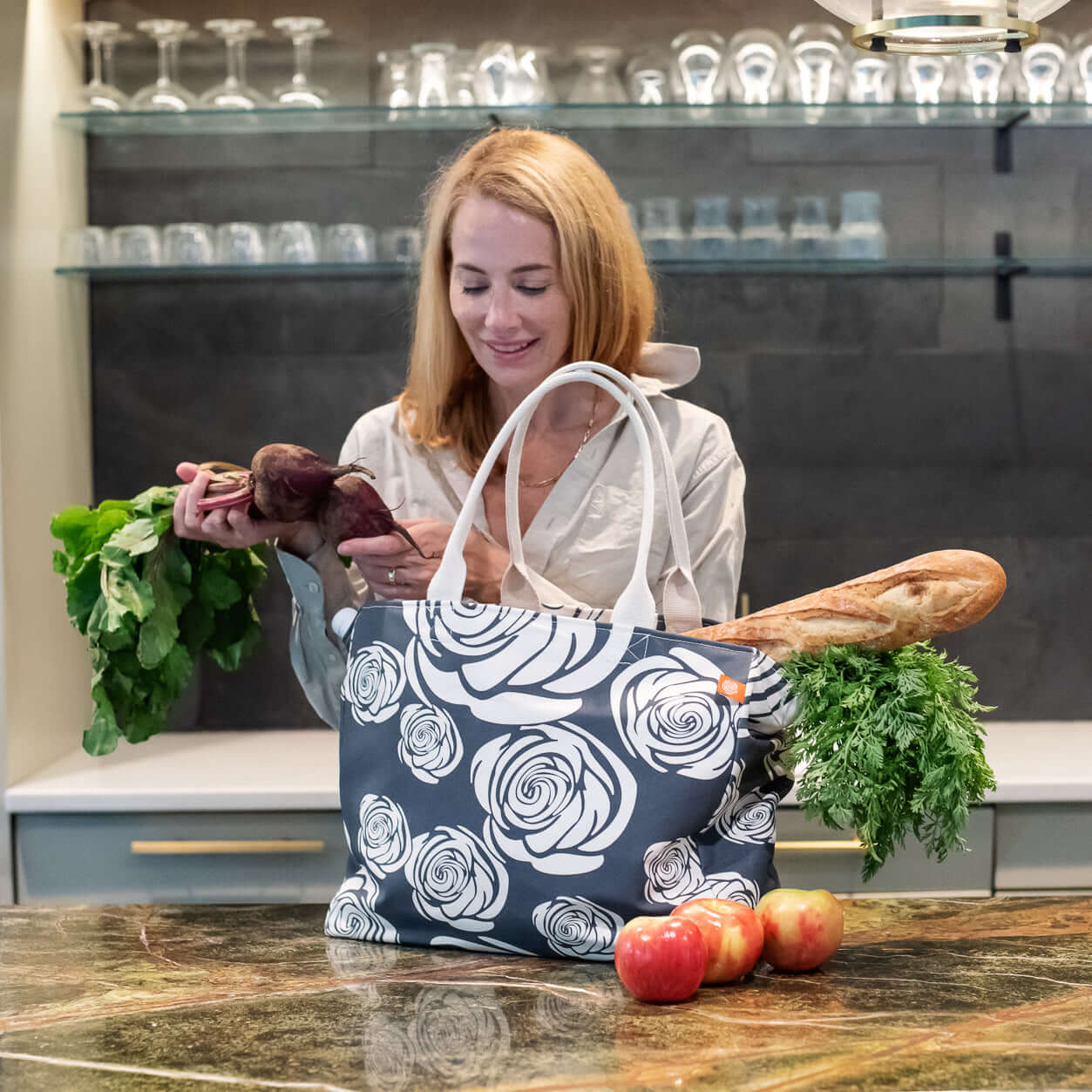 The FOREVER Beach Tote, Rosa Rugosa in Indigo