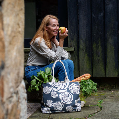 The FOREVER Beach Tote, Rosa Rugosa in Indigo
