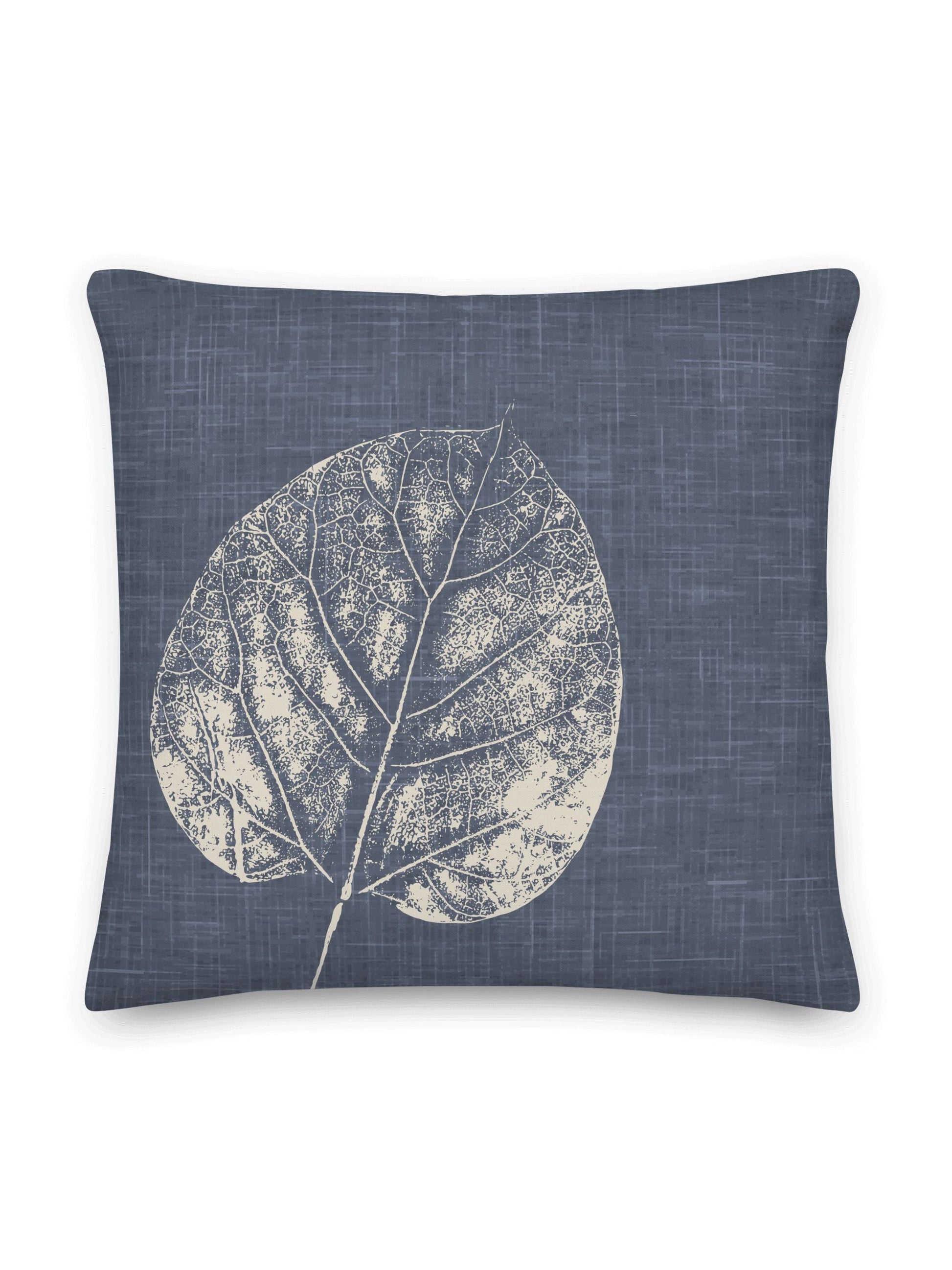 Catalpa Leaf Pillow, Blue Linen