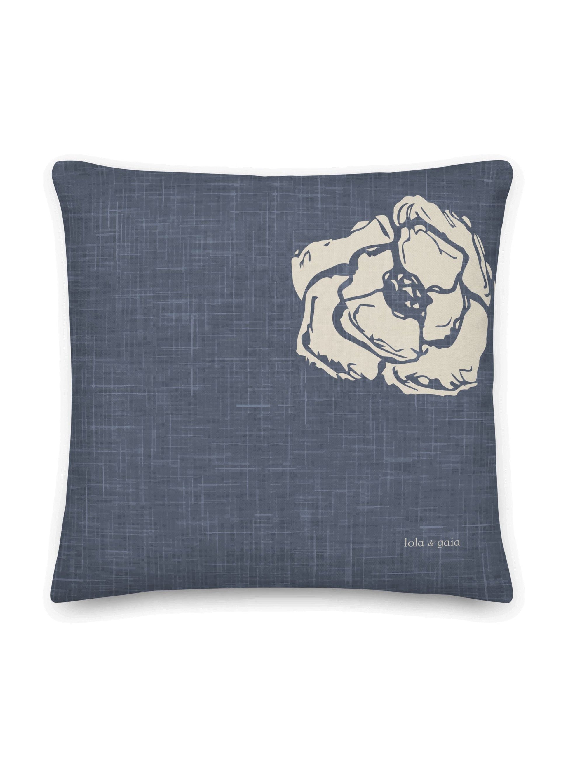 Cherry Blossom Pillow, Blue Linen