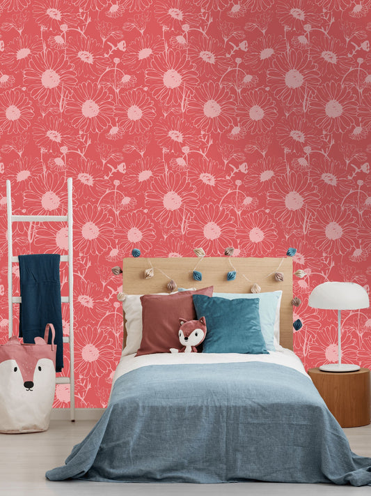 Daisy Wallpaper, Spiced Coral