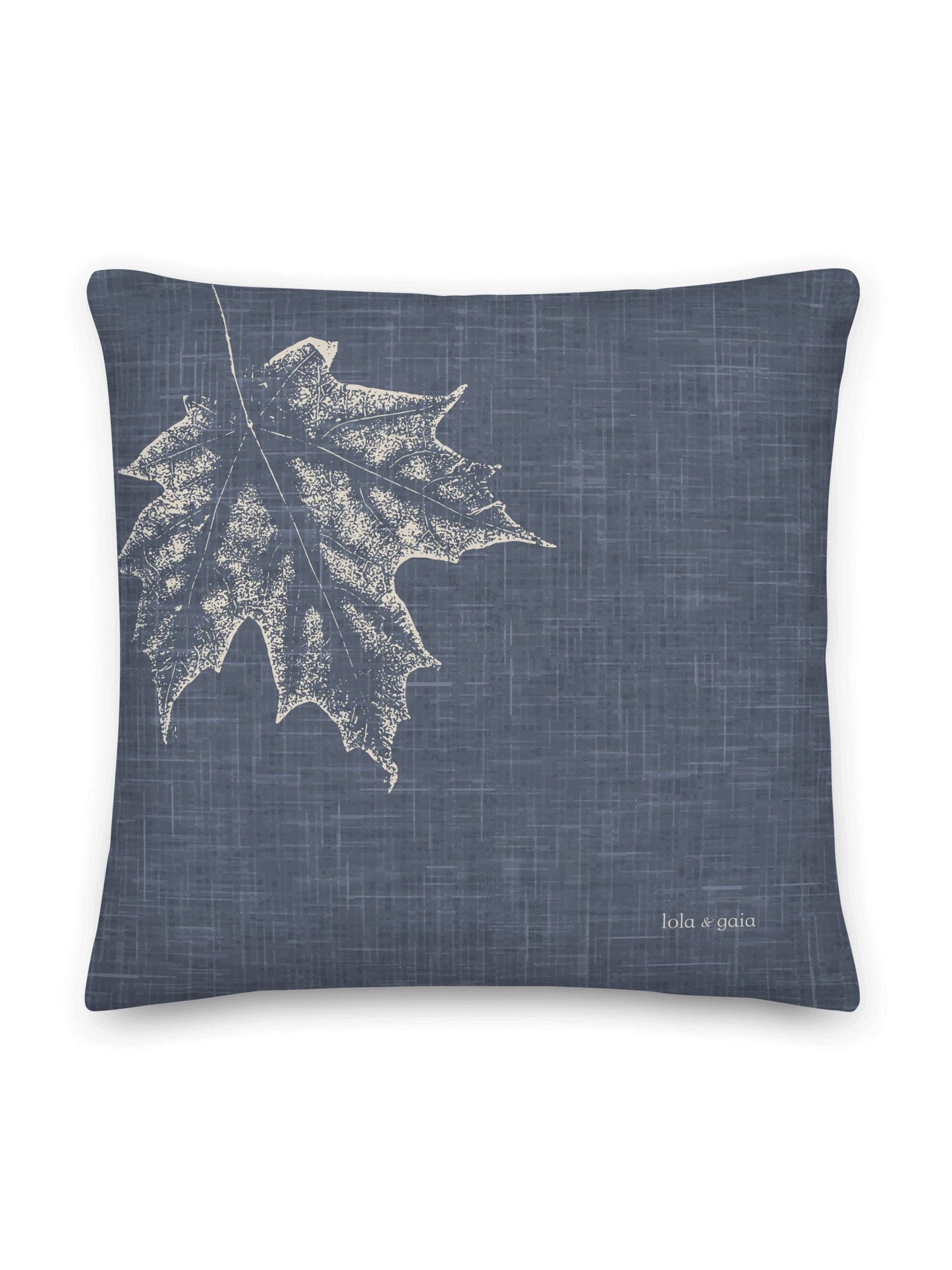 Maple Leaf Pillow, Blue Linen