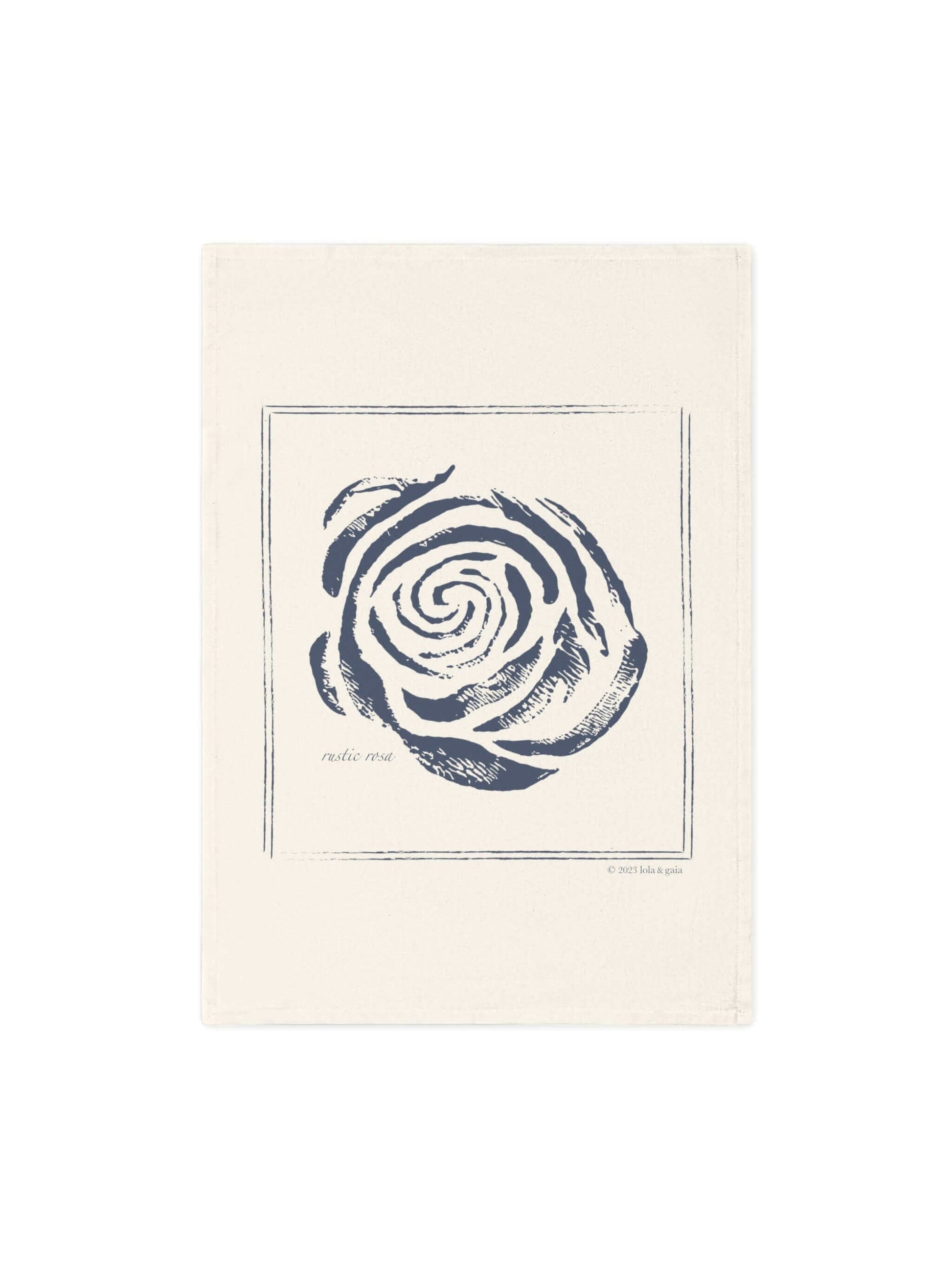 Organic Cotton Tea Towel, Rustic Rosa, Indigo II