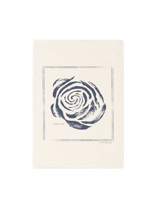 Organic Cotton Tea Towel, Rustic Rosa, Indigo II