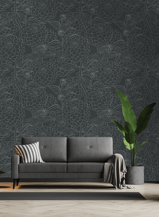 Zinnia Wallpaper, Woodland Gray