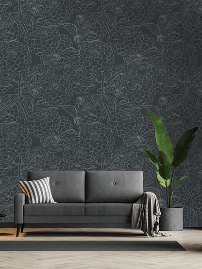 Zinnia Wallpaper, Woodland Gray