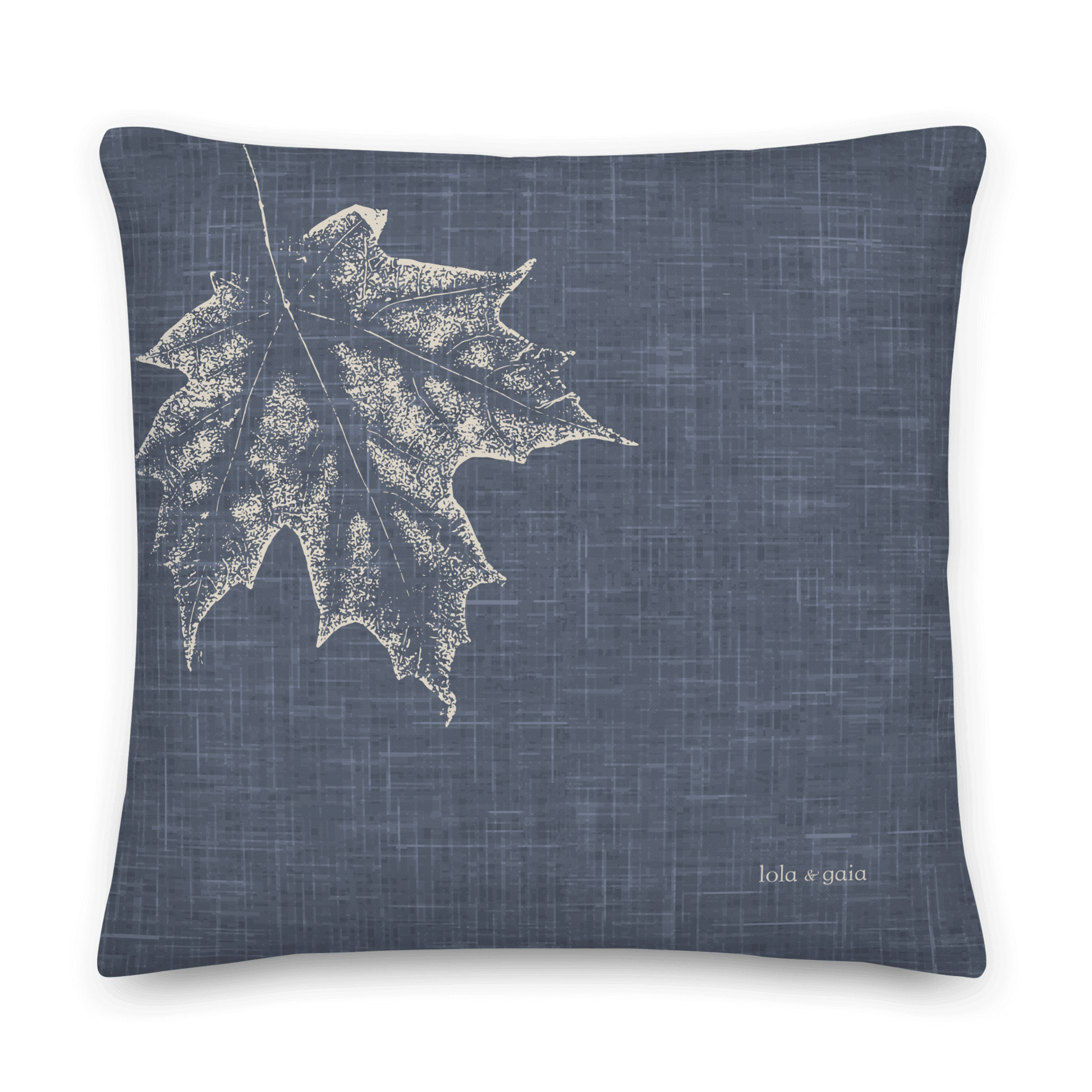 Maple Leaf Pillow, Blue Linen back view