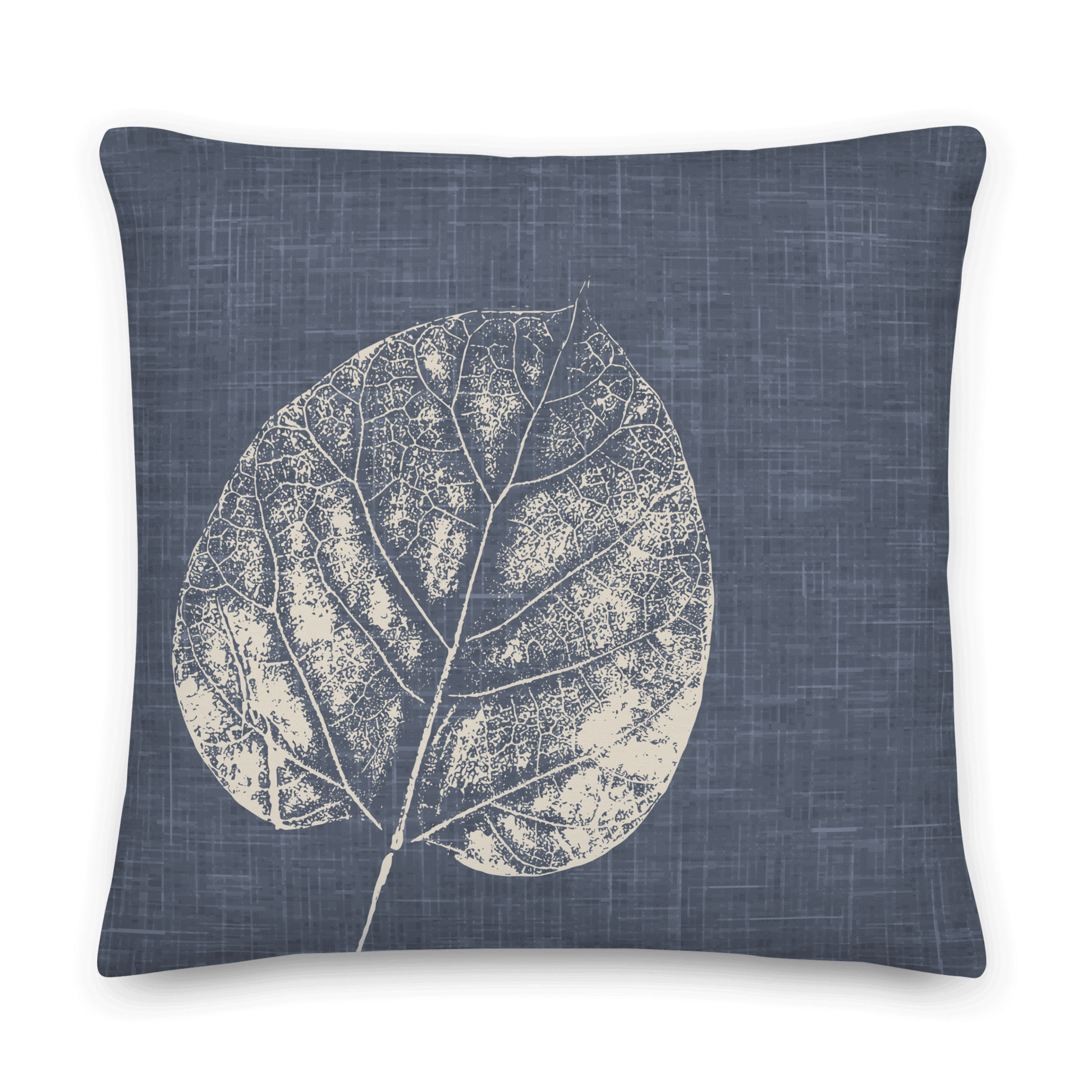 Catalpa Leaf Pillow, Blue Linen front view