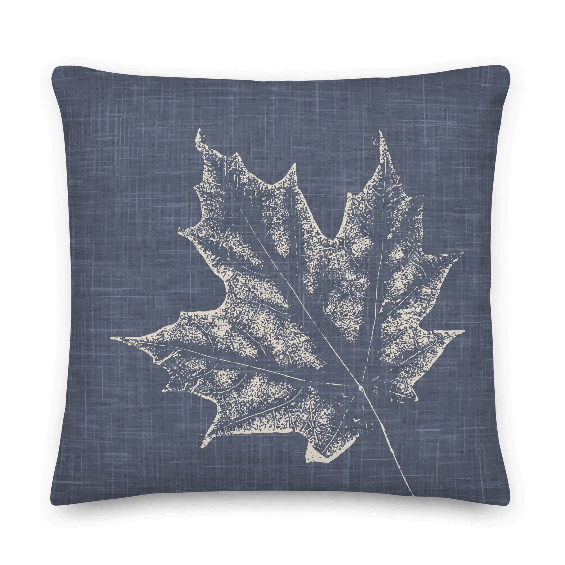 Maple Leaf Pillow, Blue Linen front view