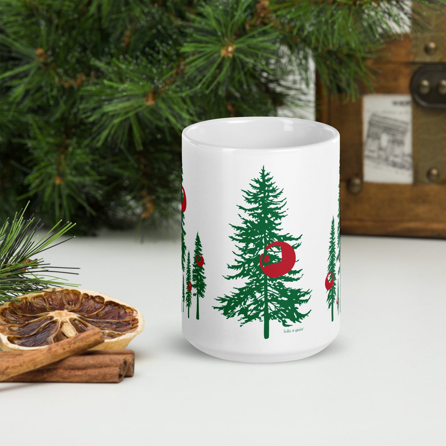 Glossy Mug, Christmas Tree, White, 15 oz