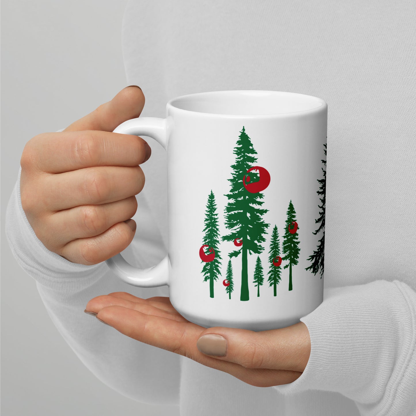 Glossy Mug, Christmas Tree, White, 15 oz