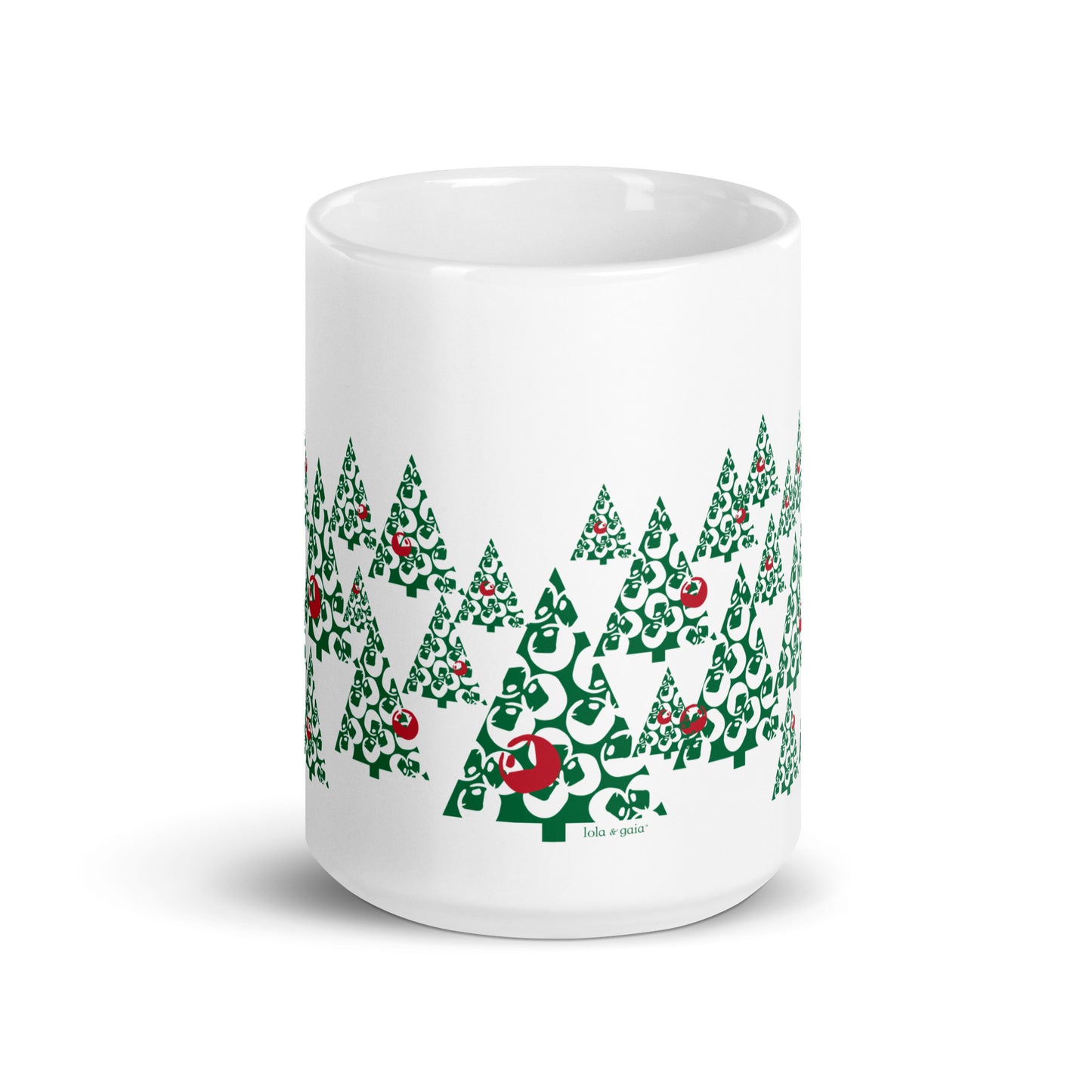 Glossy Mug, Abstract Holiday Pine, White, 15 oz