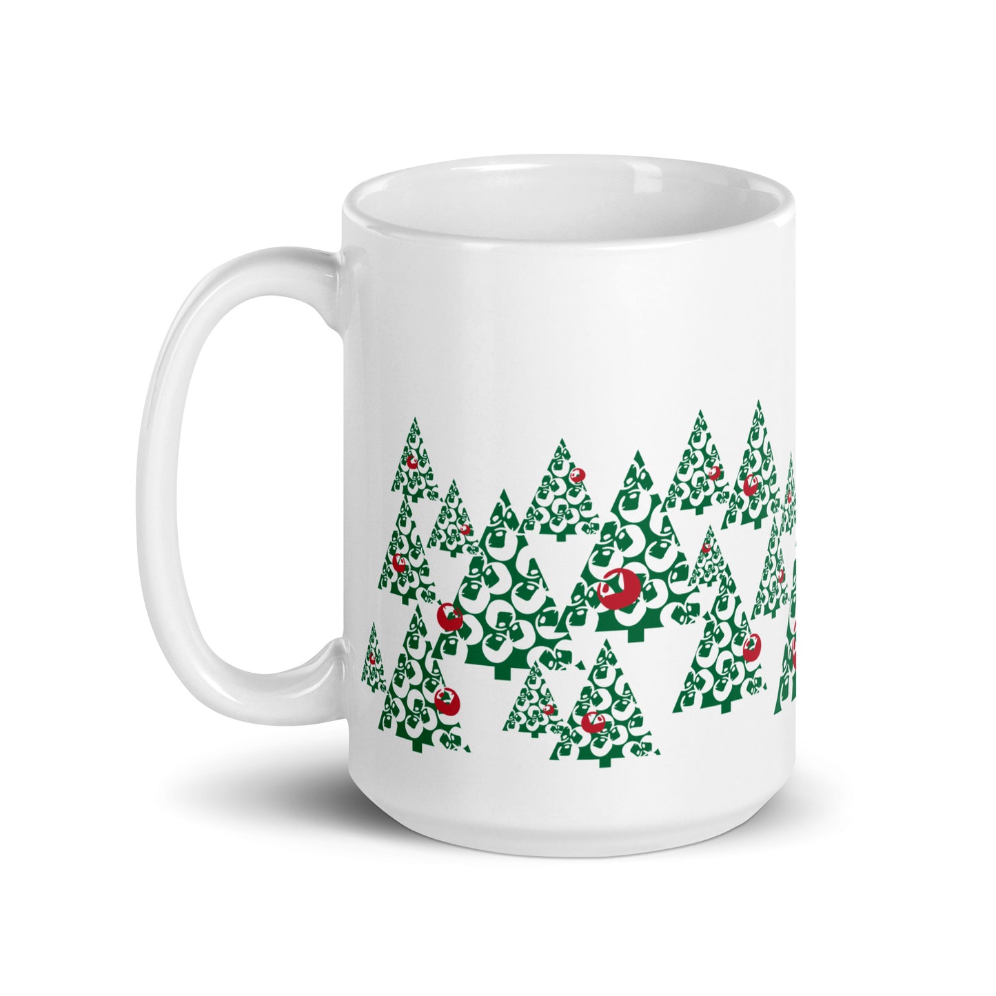 Glossy Mug, Abstract Holiday Pine, White, 15 oz