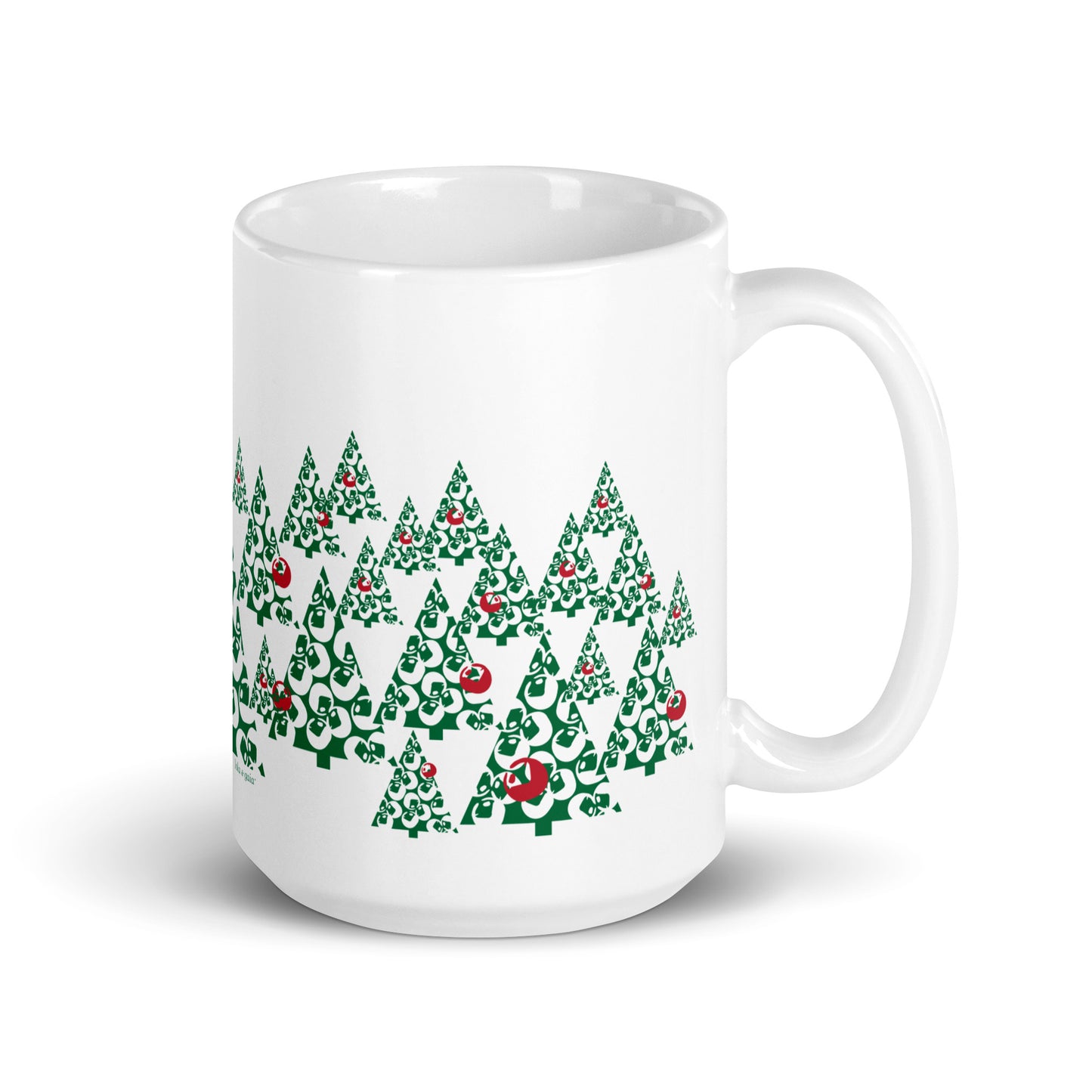 Glossy Mug, Abstract Holiday Pine, White, 15 oz