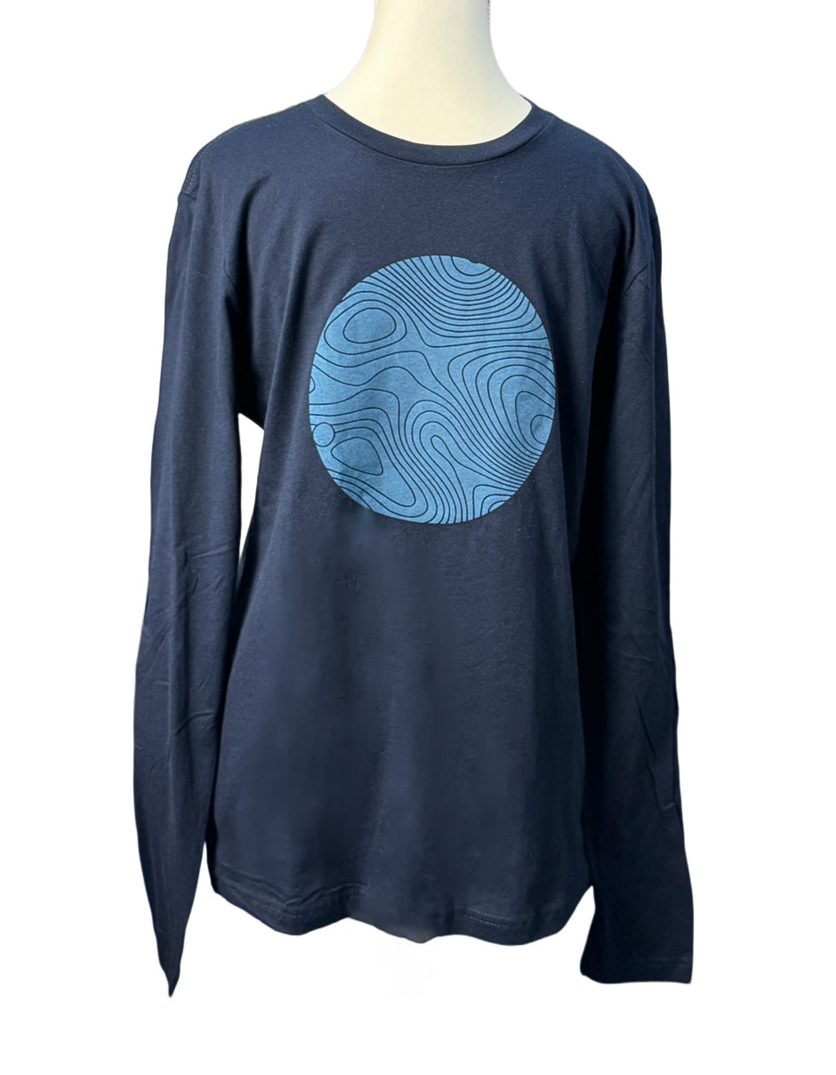 Topo Map Long Sleeve Tee, Midnight Navy