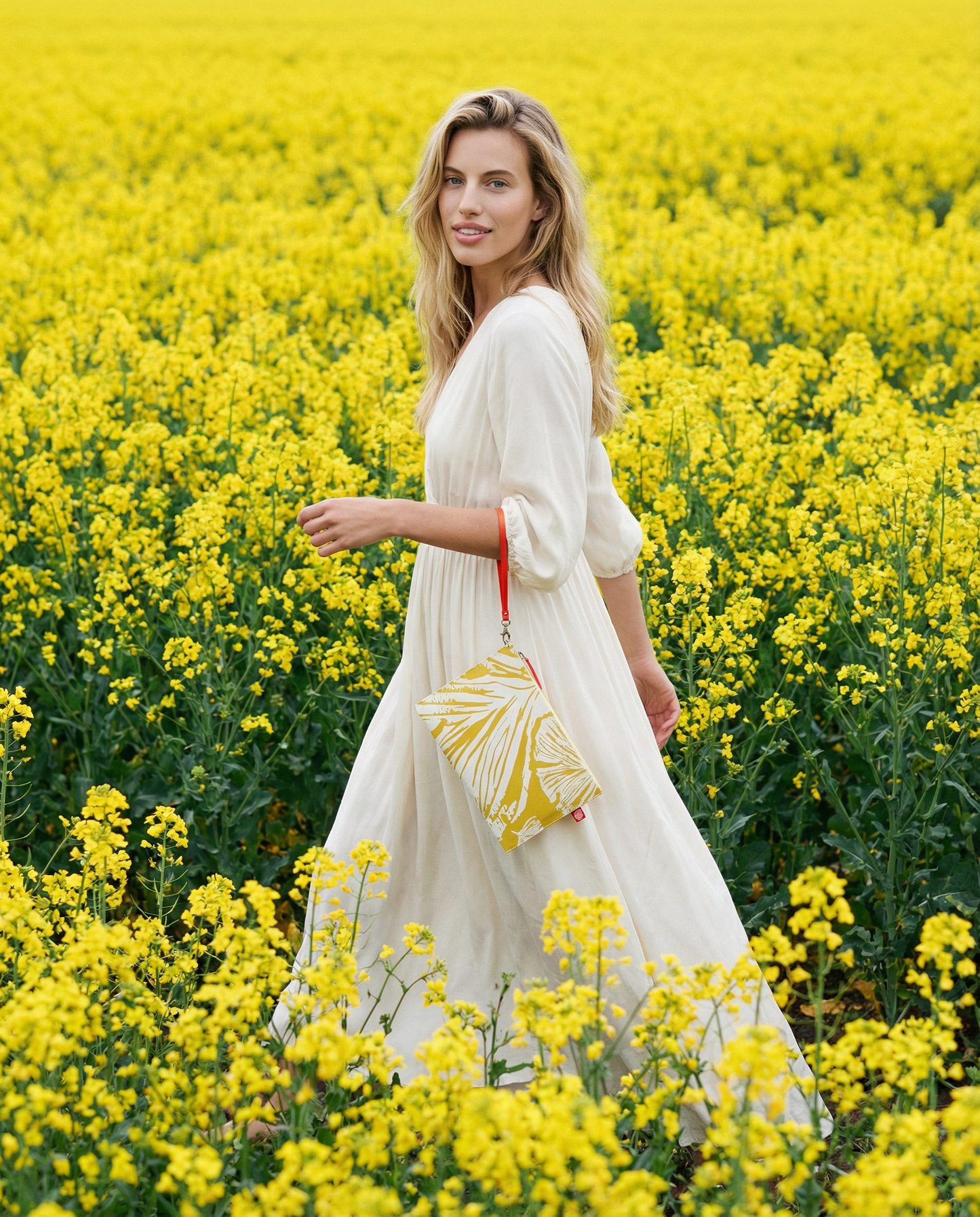 Ginkgo Canvas Clutch, Mustard