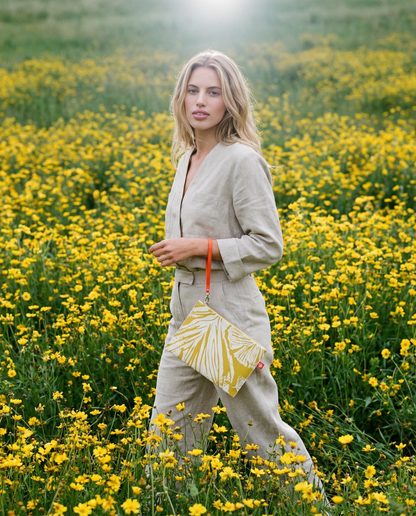 Ginkgo Canvas Clutch, Mustard